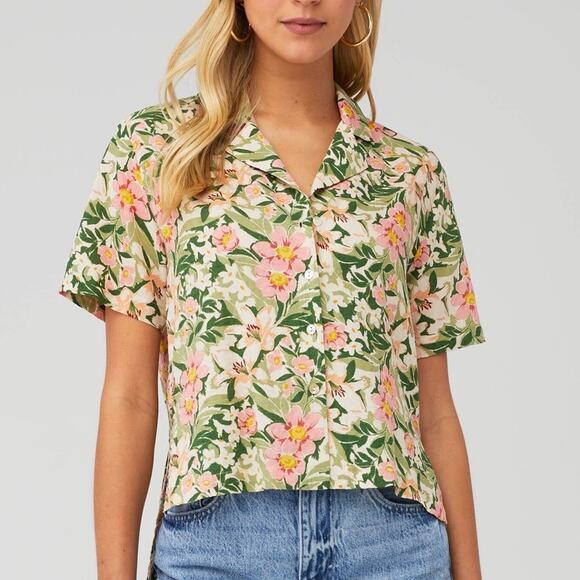 Sage The Label Tuscan Sun Button Down Shirt Top Floral Green Pink NWT Size M - Picture 1 of 7